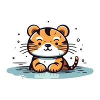 mignonne dessin animé tigre. isolé sur blanc Contexte. vecteur illustration.