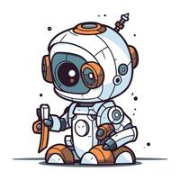 mignonne dessin animé robot avec une épée et bouclier. vecteur illustration.