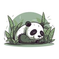 mignonne dessin animé Panda séance sur le herbe. vecteur illustration.