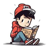 illustration de une garçon en train de lire une livre sur une blanc Contexte. vecteur
