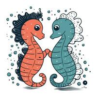 mignonne couple de hippocampes dans l'amour. vecteur illustration.
