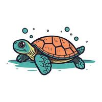 vecteur illustration de mignonne dessin animé mer tortue sur blanc Contexte. mer animal.