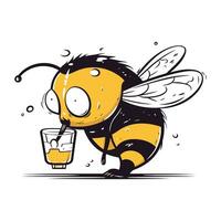 vecteur illustration de une mignonne dessin animé abeille avec une verre de jus.