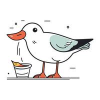 mouette en mangeant aliments. vecteur illustration dans mince ligne style.