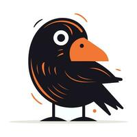 mignonne dessin animé corbeau vecteur illustration. noir et Orange oiseau sur blanc Contexte.