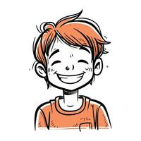 souriant garçon avec court cheveux. main tiré vecteur illustration dans esquisser style