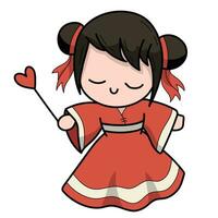 une dessin animé fille dans une rouge robe ange vecteur