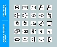 jeu d'icônes d'ordinateur personnel style de contour pixel parfait vecteur