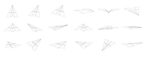 illustration de contour d'avion en papier avec différentes vues et angles vecteur