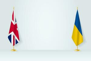uni Royaume et Ukraine drapeau sur intérieur mât de drapeau, réunion concept entre Ukraine et uni Royaume. vecteur