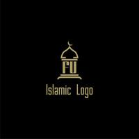 fu initiale monogramme pour islamique logo avec mosquée icône conception vecteur