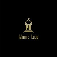 ph initiale monogramme pour islamique logo avec mosquée icône conception vecteur