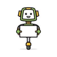 dessin animé de robot mignon tenant une pancarte vecteur