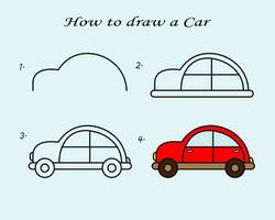 étape à étape dessiner une auto. bien pour dessin enfant enfant illustration. vecteur illustration