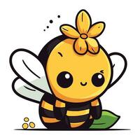 mignonne dessin animé abeille avec fleur. vecteur illustration isolé sur blanc Contexte.