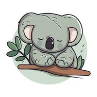 mignonne koala en train de dormir sur eucalyptus branche vecteur illustration