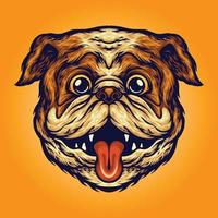 Illustrations vectorielles drôles de mascotte de chien de tête de carlin vecteur