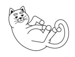 confortable mignonne chat recourbé en haut noir et blanc 2d dessin animé personnage. Célibataire animal adorable chaton isolé vecteur contour animal blanc Contexte. national animal de compagnie curling monochromatique plat place illustration