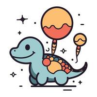 mignonne dessin animé dinosaure avec des ballons. vecteur illustration dans plat style.
