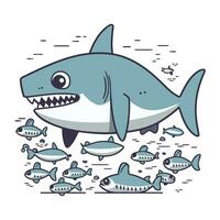 requin et poisson. vecteur illustration dans dessin animé style sur blanc Contexte.