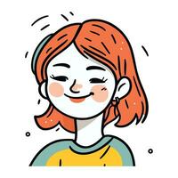 vecteur illustration de une mignonne rouge aux cheveux fille avec une sourire.
