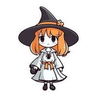 illustration de une mignonne fille portant une sorcière costume. vecteur