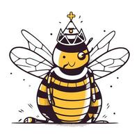 mignonne dessin animé abeille avec couronne sur le sien diriger. vecteur illustration.