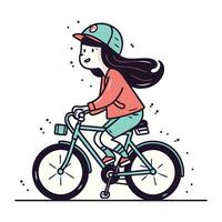 vecteur illustration de une fille équitation une vélo. ligne art style.