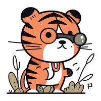mignonne dessin animé tigre avec lunettes. vecteur illustration de une tigre.