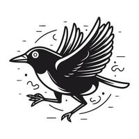 corbeau dans vol. noir et blanc vecteur illustration isolé sur blanc Contexte.