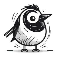 mignonne dessin animé noir et blanc oiseau sur blanc Contexte. vecteur illustration