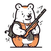polaire ours avec pistolet et fusil à pompe. vecteur illustration dans dessin animé style.