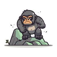 gorille séance sur une rock. vecteur illustration dans dessin animé style.
