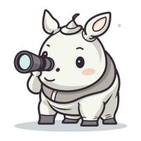 mignonne rhinocéros avec binoculaire. vecteur illustration.