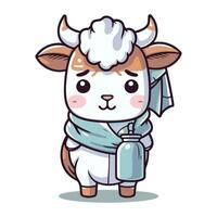 mignonne dessin animé vache avec une bouteille de lait. vecteur illustration.