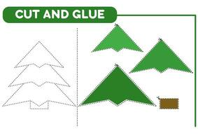 Couper et la colle vert Noël arbre. feuille de travail pour enfants. éducatif jeu. vecteur