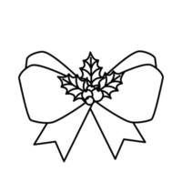 arc ruban noël avec des graines et des feuilles icône de style de ligne vecteur