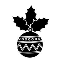 silhouette de boule noël avec des feuilles icône isolé vecteur