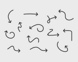 flèches de collection vecteur arrière-plan symboles noirs et blancs. ensemble d'icônes de flèche différente cercle, haut, bouclé, droit et tordu. éléments de design.