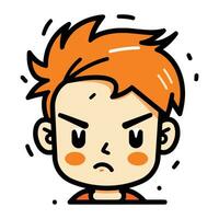 mignonne garçon avec en colère faciale expression. vecteur illustration dans dessin animé style.