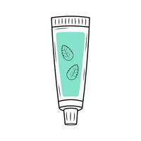 menthe dentifrice tube. linéaire griffonnage illustration avec bleu forme. dentaire se soucier, oral hygiène concept. vecteur