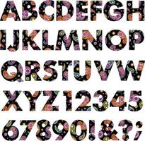 alphabet de modèle vectoriel néon paisley et fleurs mod