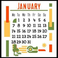 une carré calendrier page pour janvier 2024 avec une vert géométrique dragon. isolé sur une blanc Contexte. le symbole de le année de le dragon. le dragon goûts une flocon de neige. vecteur illustration. Couleur