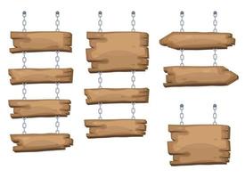 panneaux de signalisation en bois suspendus à une chaîne vecteur