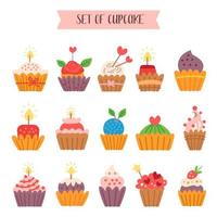 collection de style dessin animé de cupcakes sucrés. vecteur