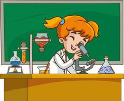 vecteur illustration de une chimie leçon avec une mignonne élèves dans une laboratoire.