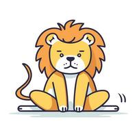 mignonne dessin animé Lion séance dans lotus position. vecteur illustration.