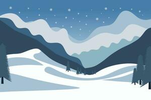 bleu hiver paysage la nature avec flocon de neige colline arbre Montagne pour bannière affiche illustration vecteur