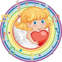 fille de cupidon dans un cadre rond arc-en-ciel avec symbole de mélodie vecteur