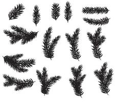 ensemble de collection de silhouette de branches de sapin réaliste pour arbre de noël vecteur